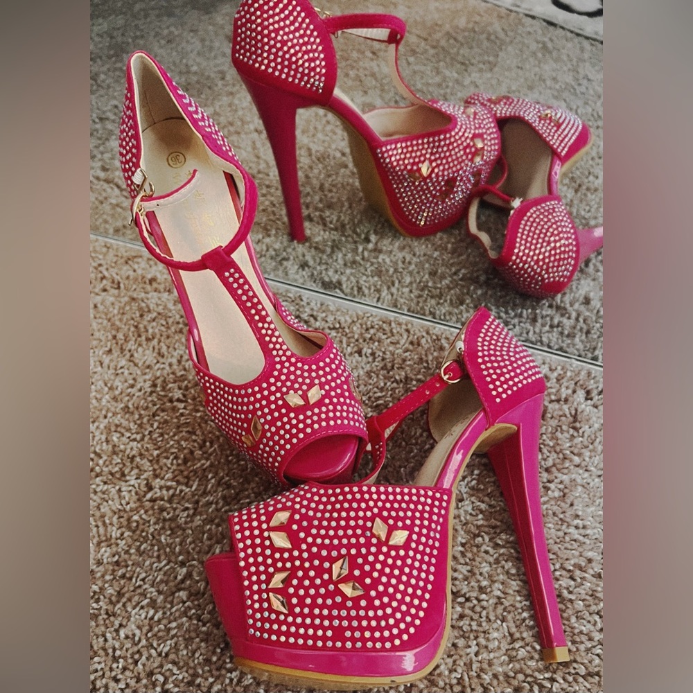 Pink Studded Platform Heels